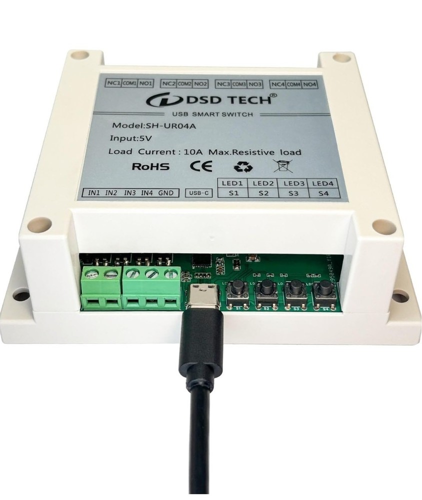 DSD TECH SH-UR04A 4-Channel USB Powered Relay Module for PC & Mac(4CH)