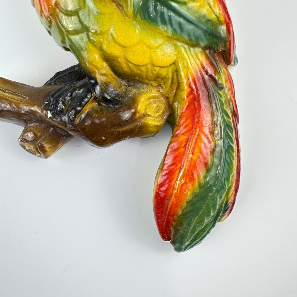 Mid-Century Chalkware Parrot Bird Wall Hanging