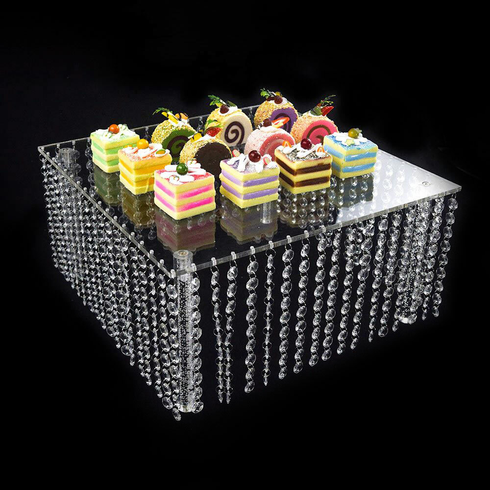 3 Tier Cake Stands Square Crystal Beaded Cupcake Tower Separable Dessert Display