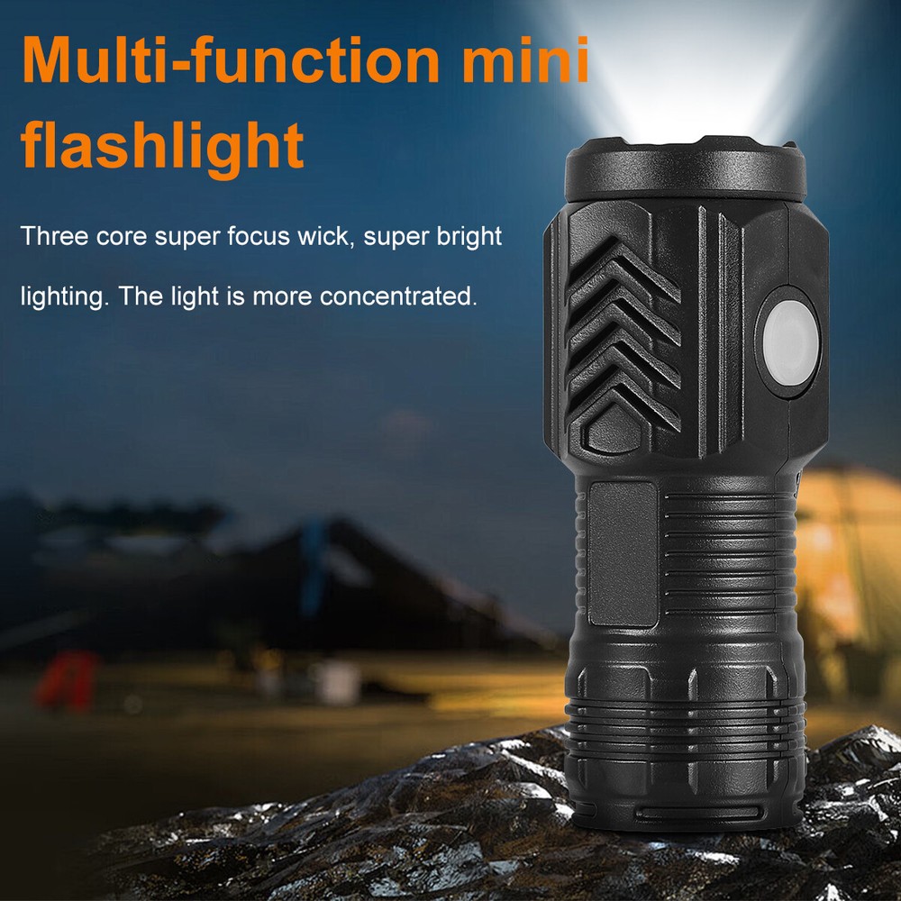 3 X Mini LED Flashlight Type C USB Rechargeable Bright Torch Work Light 5 Modes