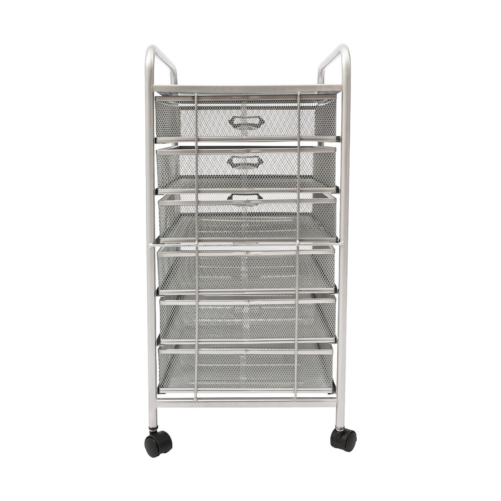 6-Drawer Mesh Rolling Storage Cart,Mobile File Organizer For Office,Study Silver