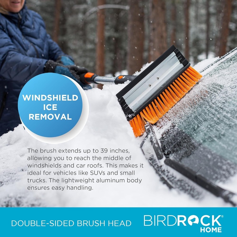 Versatile 39" Extendable Snow Brush with Wide Squeegee & Detachable Scraper