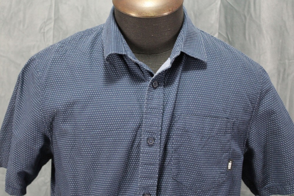 Button Down Shirt - Vans Blue and White Dot Pattern - Men's Medium