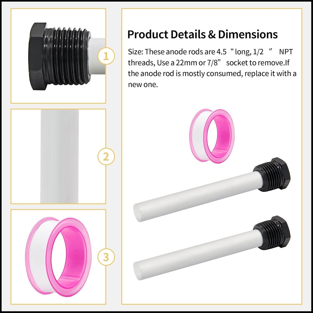 2 Pack RV Water Heater Magnesium Anode Rod Replacement Part...