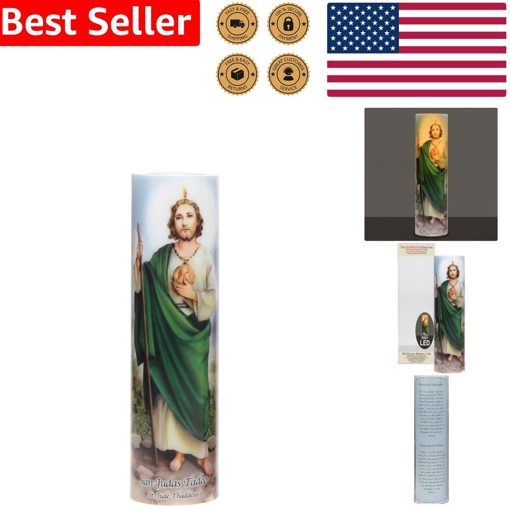 Flameless LED St. Jude Prayer Candle: Automatic Timer for Safe Indoor Use