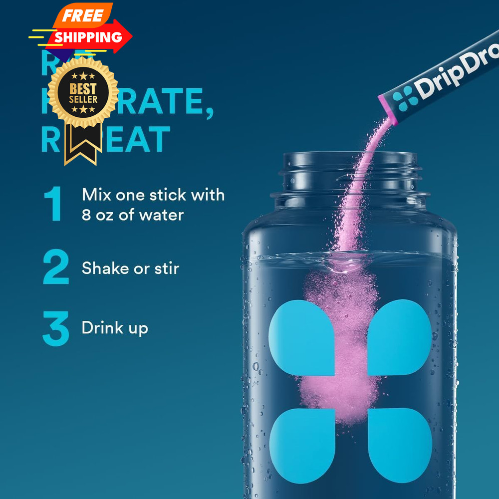 DripDrop Hydration Packets - Bold Variety Pack - Single Serve 16 Count, Blue