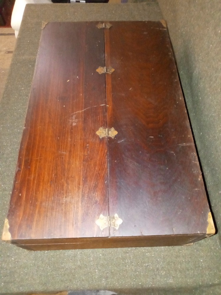 Solid Wood 1800's Toolbox Chest w/ Eagle Lock Drawer & Brass Hardware - SUPERB!