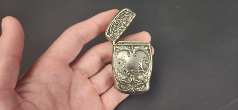 Antique Victorian Silverplate Match Safe Vesta Case with DOLPHIN Design
