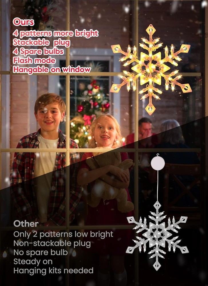 4 Pack Christmas Window Silhouette Lights Decorations, Lighted Wreath, Candy ...