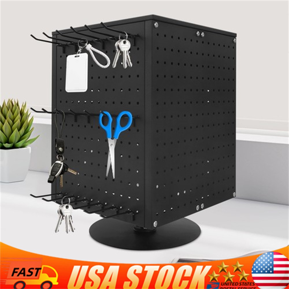 Pegboard Rotating Display Stand, 4 Sided Spinning Peg Board Display, Peg Board
