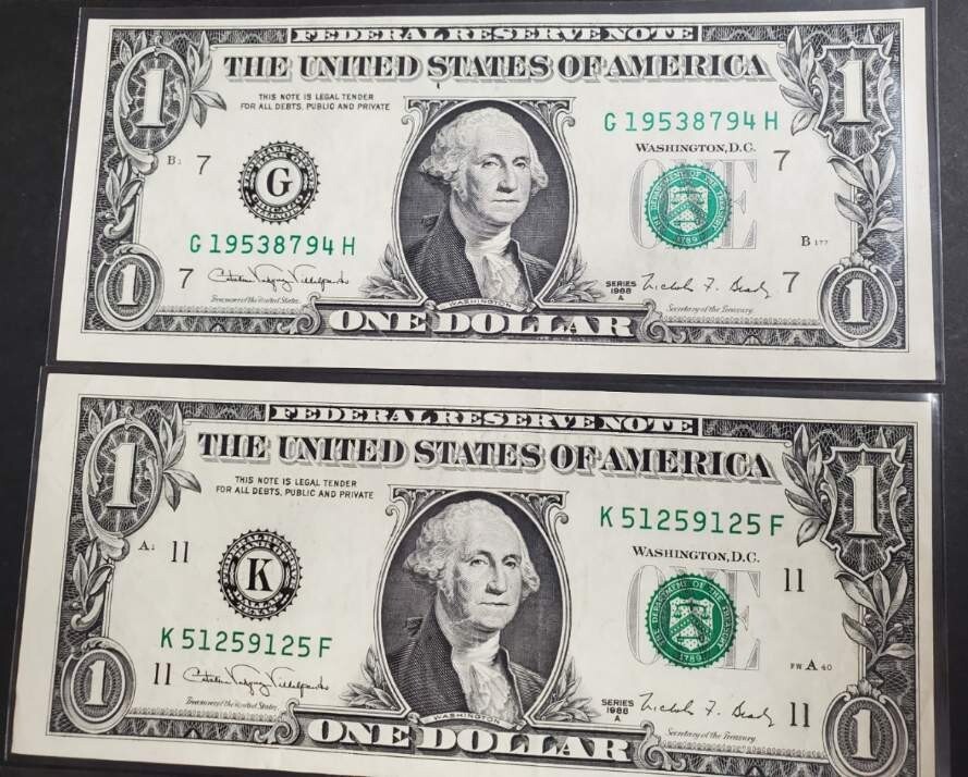 $1 One Dollar Bill Federal Reserve Note, MISALIGNED Cutting / Printing Error 4pc