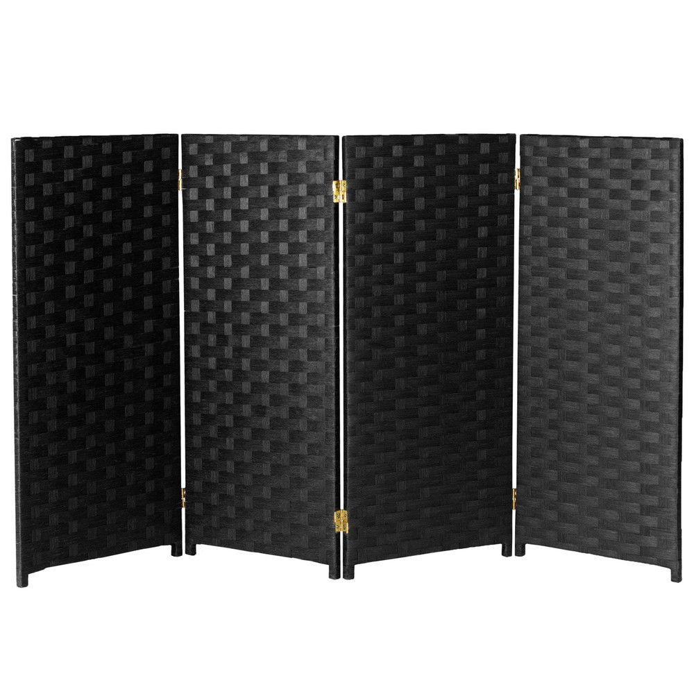 3 ft. Short Woven Fiber Folding Screen - 4 Panel - Black