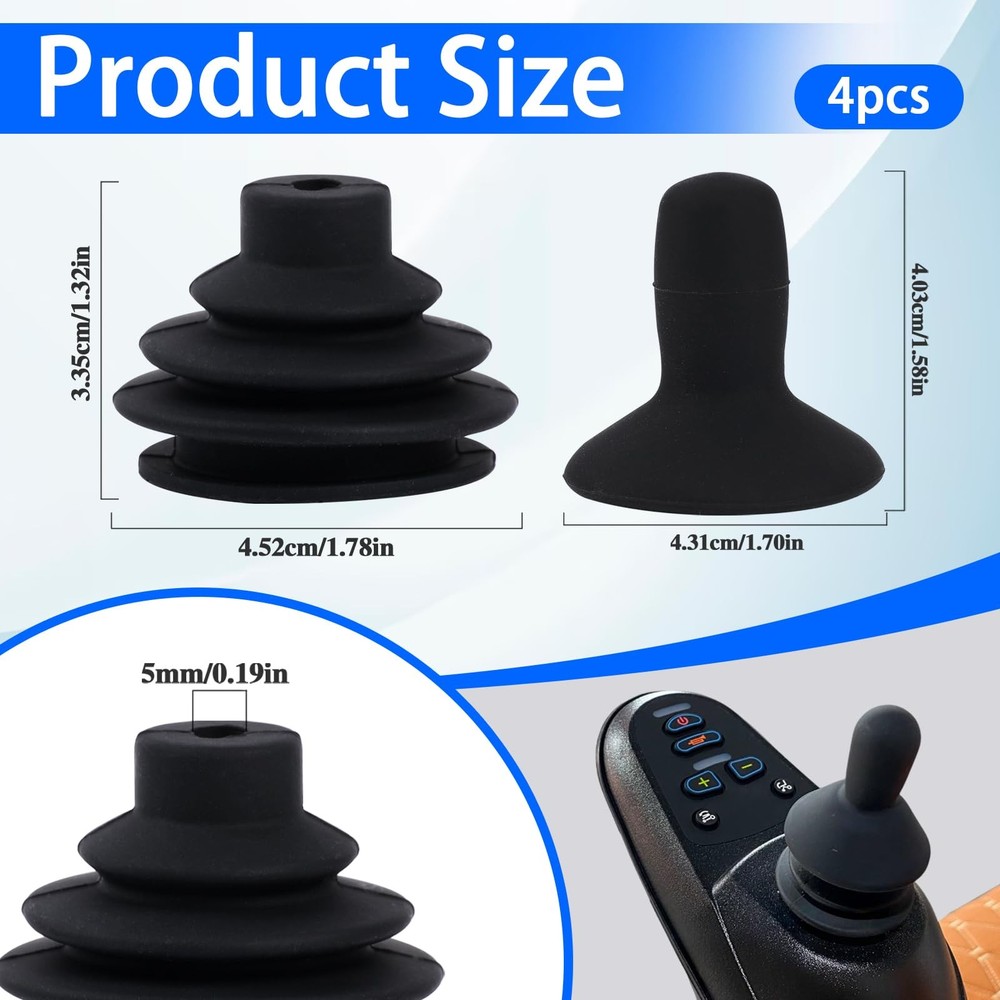4 Pcs Wheelchair Joystick Button Cap Joystick Controller Knob and Gaiter Blac...