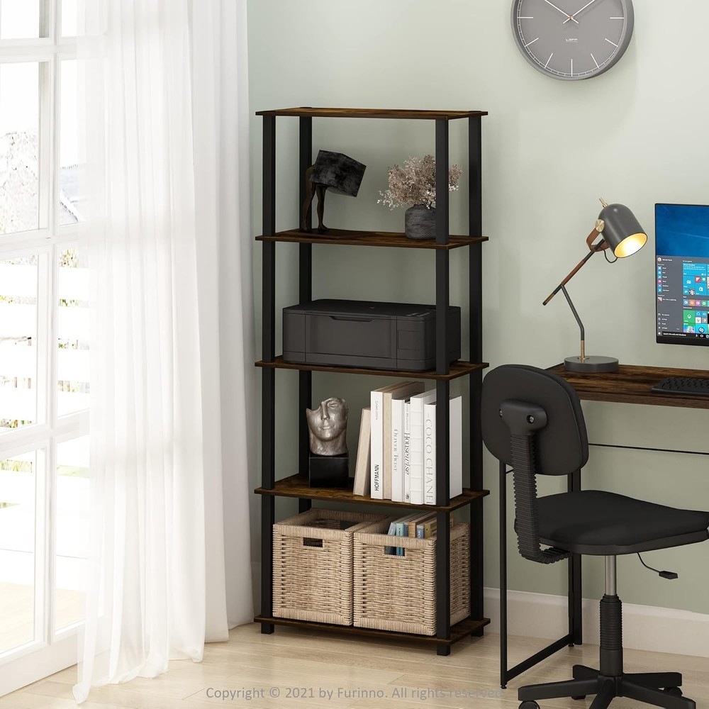 57"H Easy Assembly 5-Tier Multipurpose Shelf, Display Storage Rack Plastic Tubes