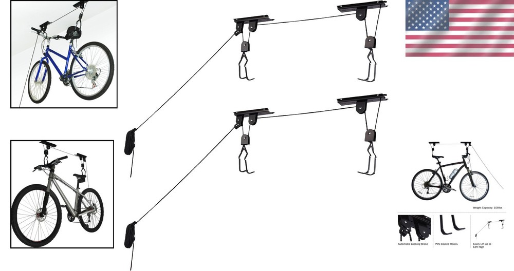 Effortless Ceiling Storage for Bikes & Ladders - 100lb Capacity Hoist System