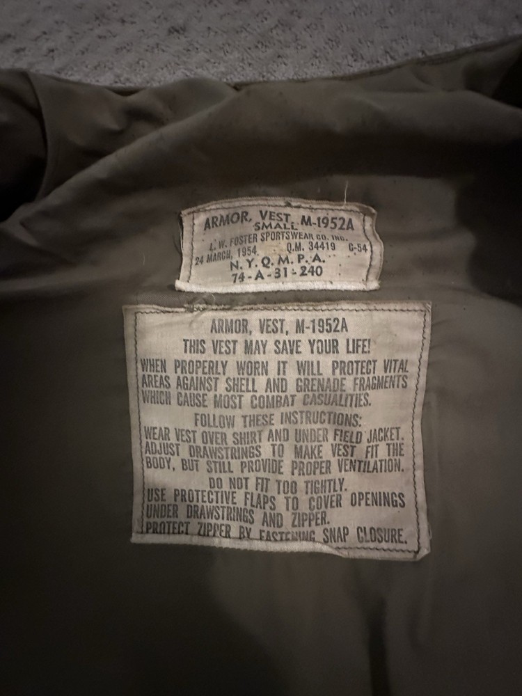 M-1952A Armor Vest Small Korean War