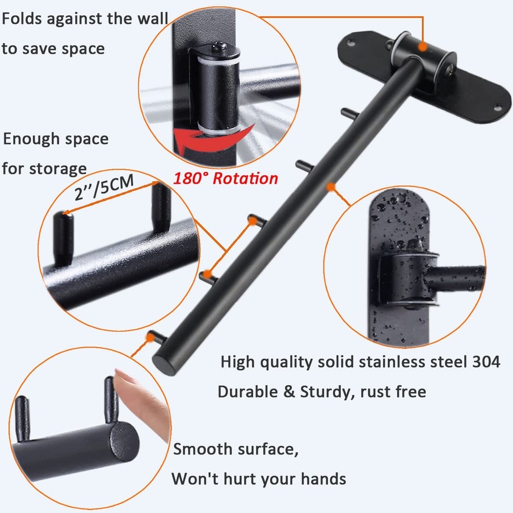 Folding Wall Mounted Clothes Hanger Rack with Swing Arm, Foldable 180°Rotatio...