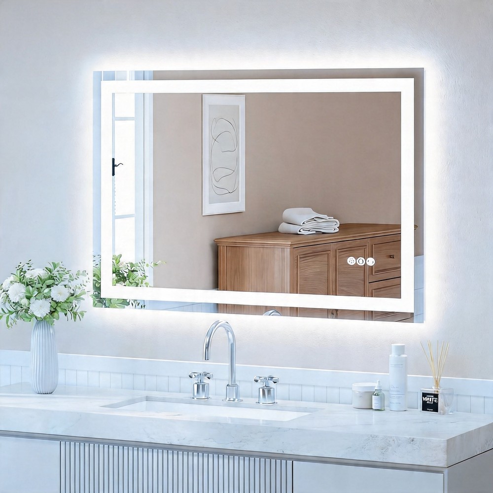 USHOWER 48x32" LED Bathroom Mirror AntiFog Dimmable Backlit Frameless Wall Mount