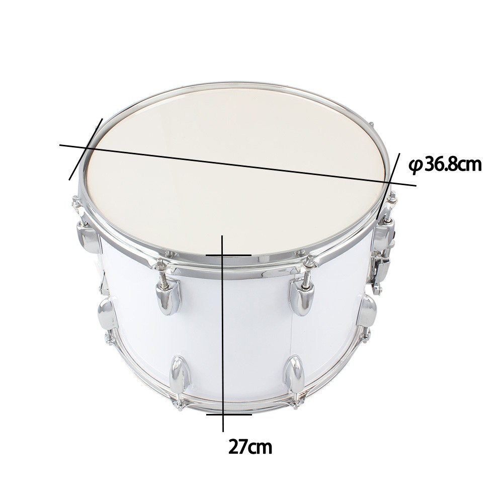14 x10 inches Marching Drum Drumsticks Key Strap White