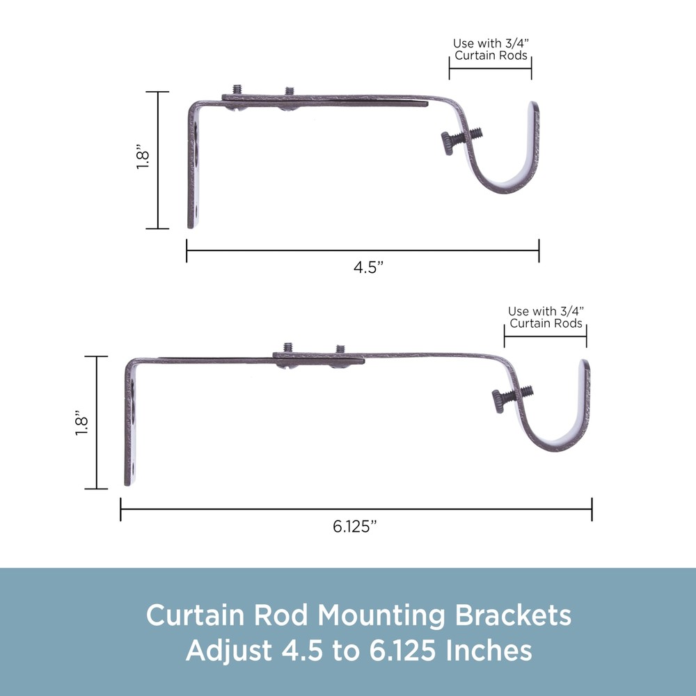 Adjustable Curtain Rod Brackets Mocha 2-Pack
