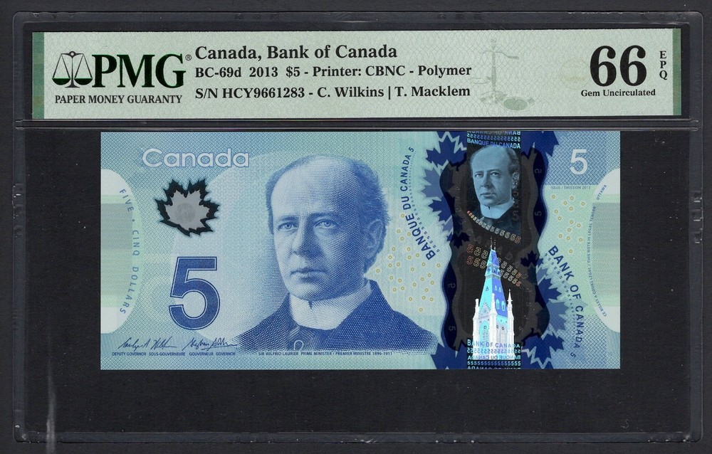 Canada 5 Dollars 2013 BC-69d Uncirculated Grade 66