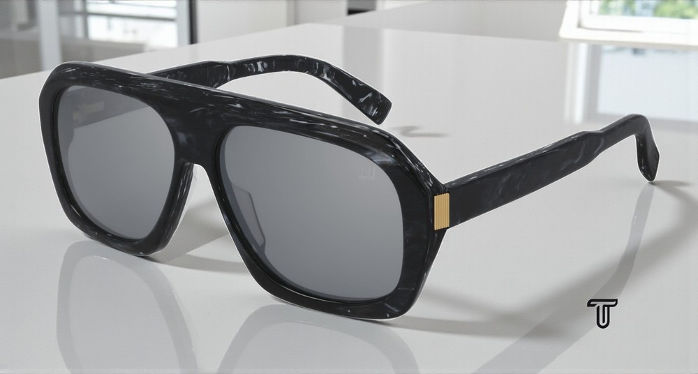 DUNHILL DU0022S 003 Rectangular Squared Black White Silver 59mm Men's Sunglasses