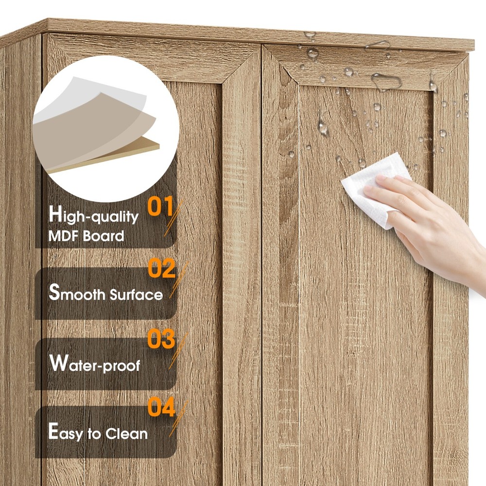 71" Tall Storage Cabinet for Barthroom/Office, 2 Doors, adjustable, MDF, Brown