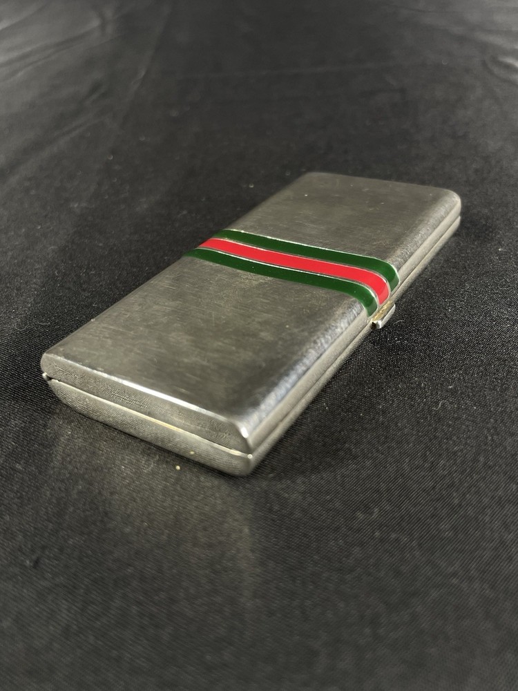 Vintage GUCCI Sterling Red & Green Stripe Small Rectangular Box Calling Cards