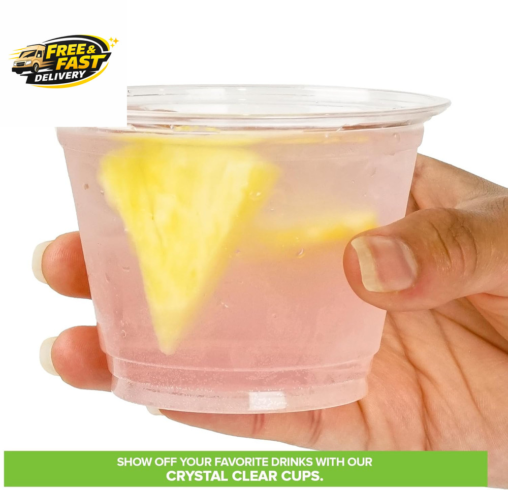 9 Oz Clear Commercially Compostable Cold Cups (100 Pack) PLA Disposable Party