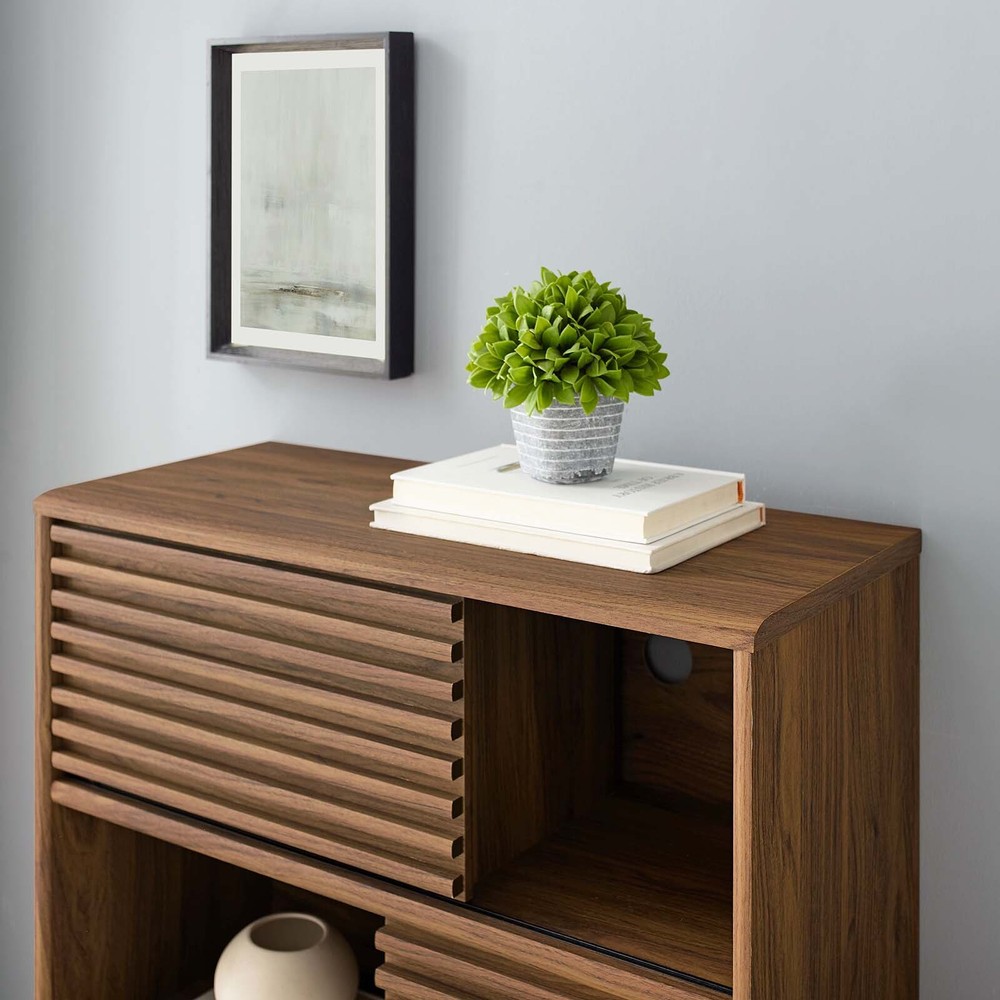 Modway Render Three-Tier Display Storage Cabinet Stand in Walnut