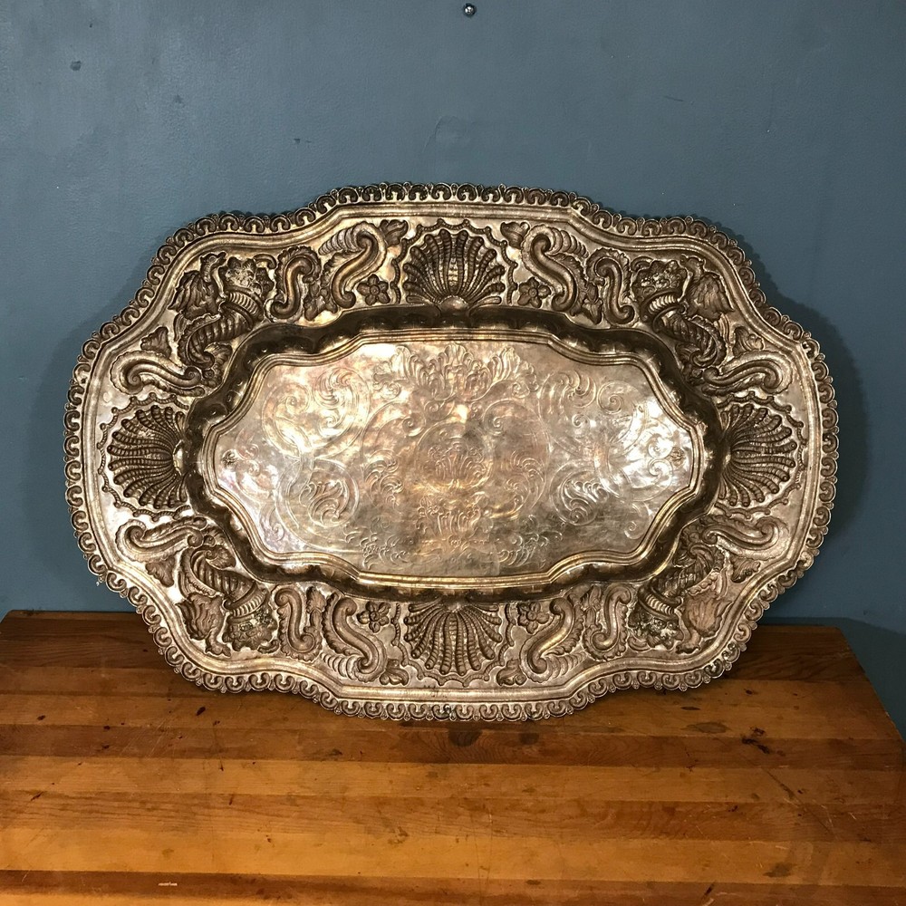 Impressive 19th C. Continental Sterling Silver Repousse Platter