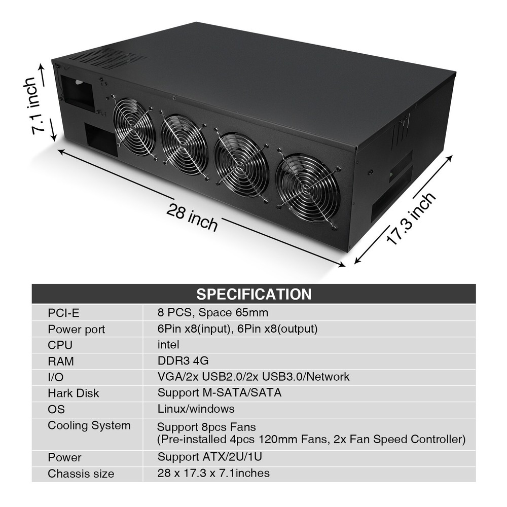 Ethereum ETH 8 GPU Miner Mining Machine System for Mining ETH GPU Miner w/ CPU