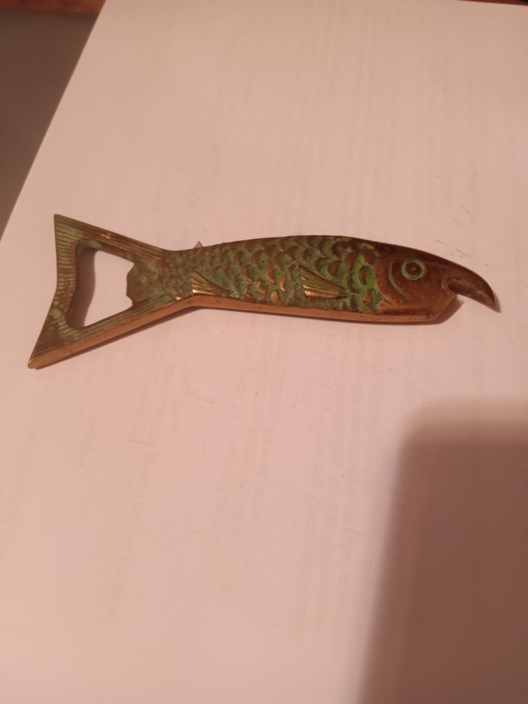 Vintage Solid Brass Fish Bottle Opener And Corkscrew Made In Germany