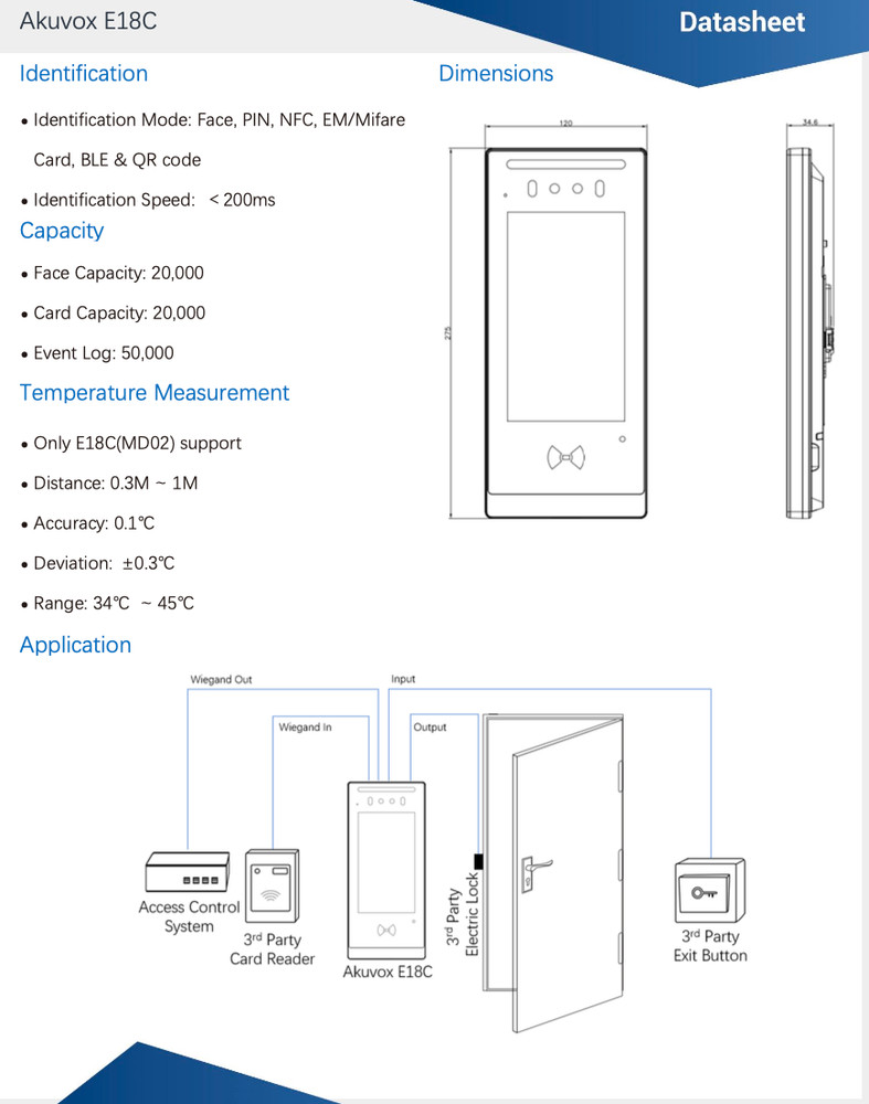 Akuvox E18C 7" Touch Screen Face Recognition IP Access Control Terminal PoE IP65