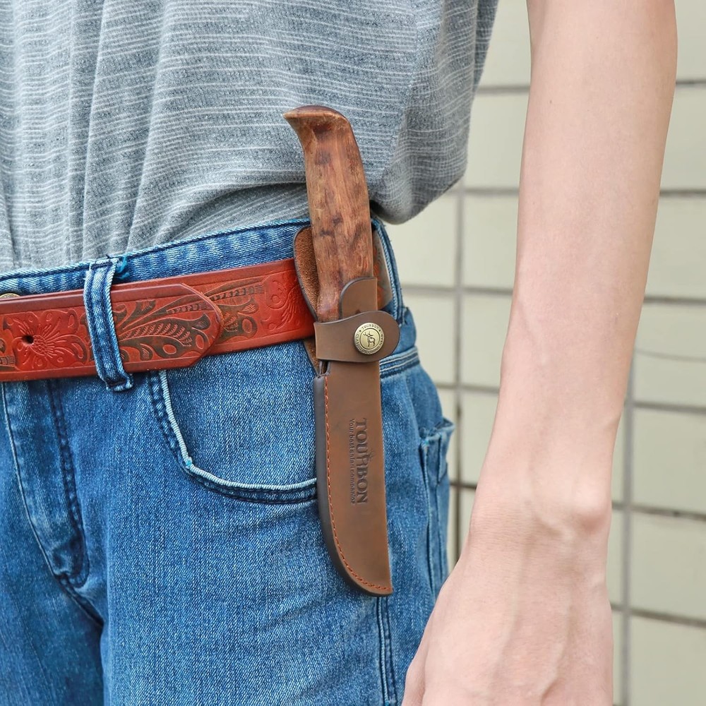 Brown Leather Fixed Blade Knife Sheath with Snap Closure