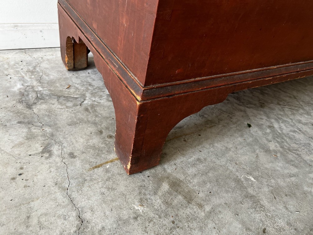 Antique Chippendale Blanket Chest old Red Paint softwood primitive surface pa