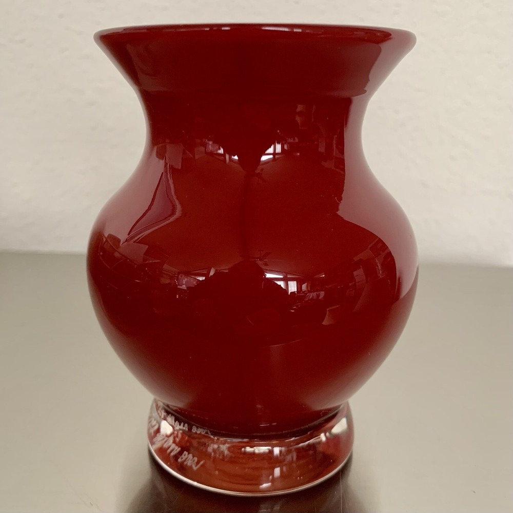 2007 Opal Art Glass Deep Red Mini Studio Blown Glass Vase