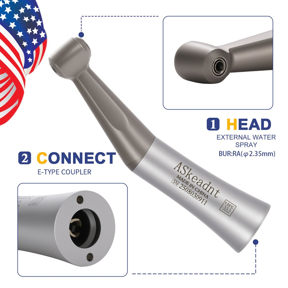 ASkeadnt Dental FX Contra Angle Low Speed Handpiece Push Button 1:1 E-type