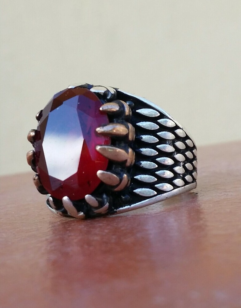 Men's Ring 925 Silver Solitaire Ruby Spinel Ring Man Sterling $