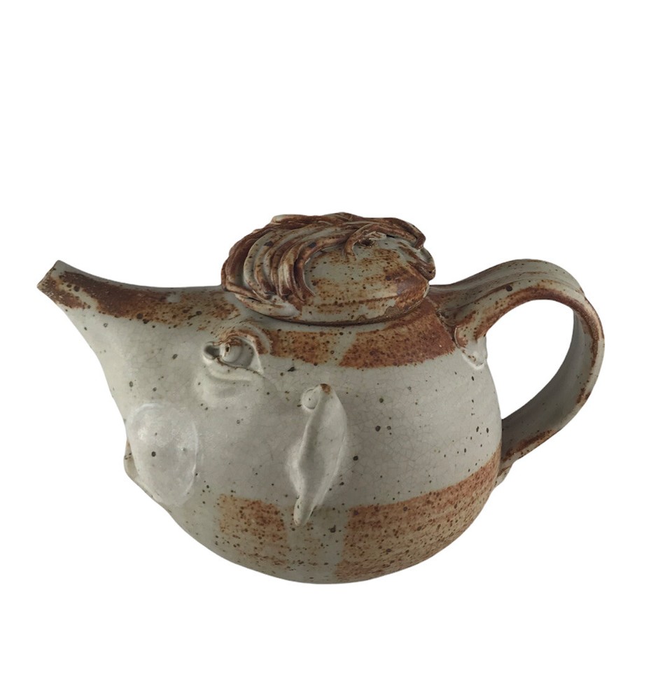 Studio Pottery Rat Face Teapot Signed GK