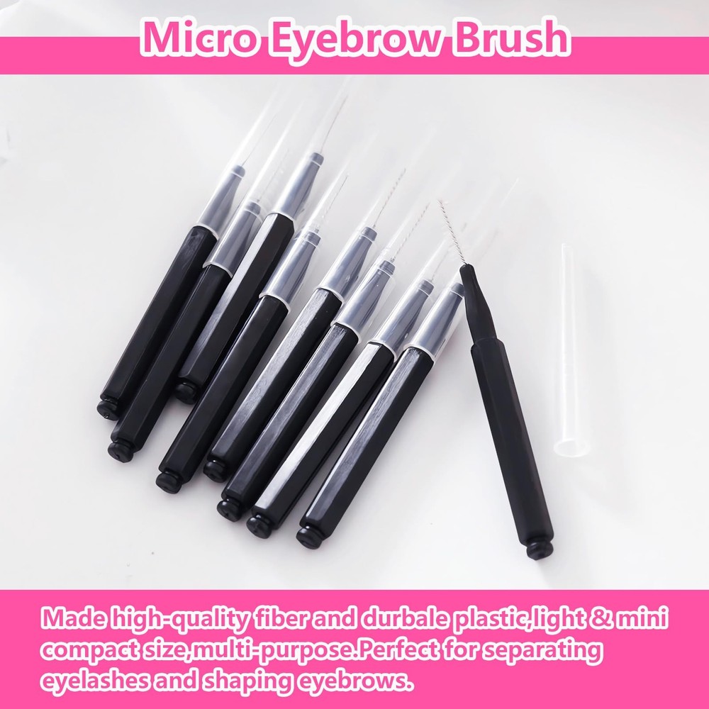 50 PCS Micro Eyebrow Brush Set Cap Eyelash Spoolies Comb Lash Lift Tools
