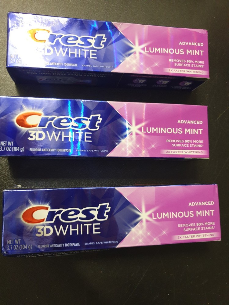 Crest 3D White Advanced Luminous Mint Toothpaste 3.7oz Fluoride Anticavity 3-Pk