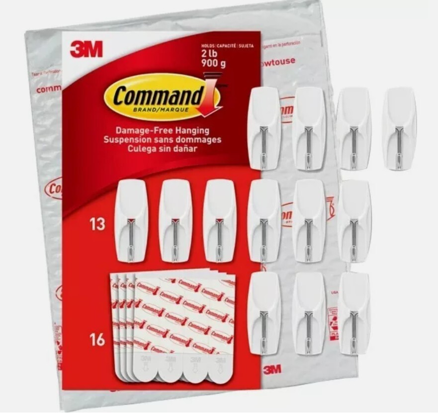 3M Command Medium Metal Wire Hooks Value Pack 13 Hooks + 16 Strips 2lb Capacity
