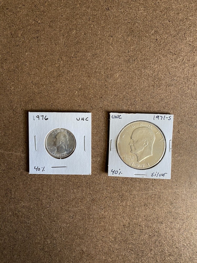 1971 s eisenhower dollar- 1976-s Washington Quarter 40% Silver