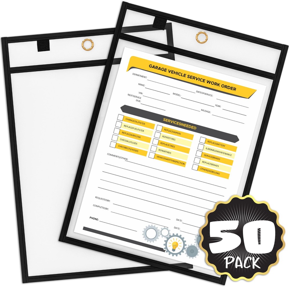 Job Ticket Holders 9x12 50 Pack Black Dry Erase Plastic