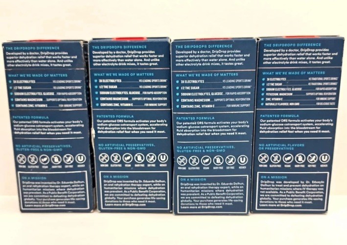Drip Drop Electrolyte Drink Packets Fruit Punch 4 boxes x 8 packets 32 Total
