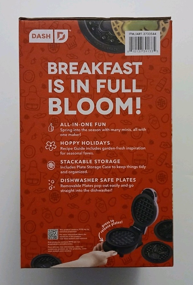 Dash Multi-Plate Mini Waffle Maker with Removable Plates Bee, Bunny Clover Heart