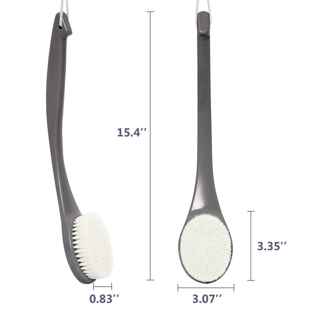 Exfoliating Shower Brush Back Scrubber Long Handle, Plastic Bath Moderate Grey