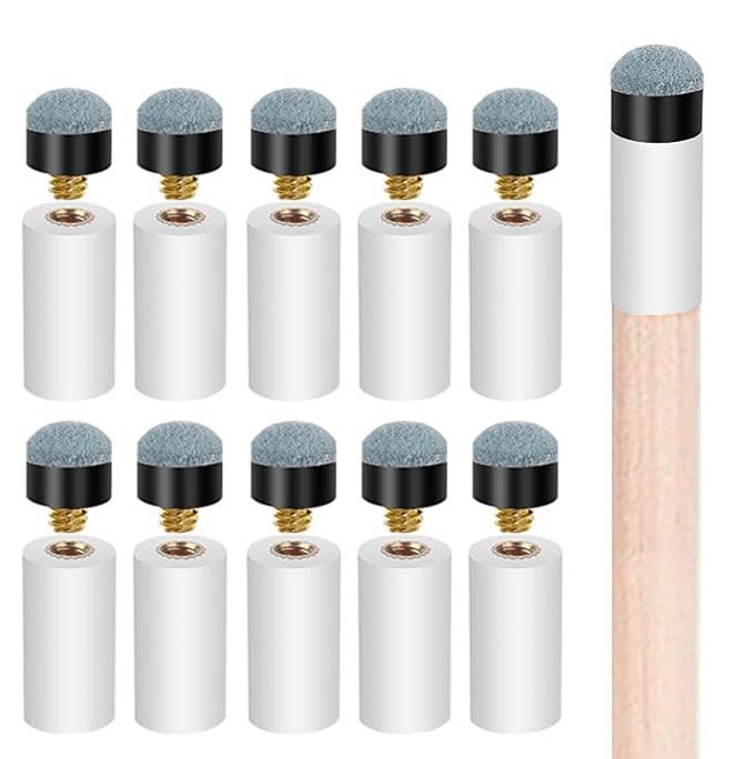 QEEGO 10 Sets Billiard Cues Tips Replacement with White Pool Cue Stick white