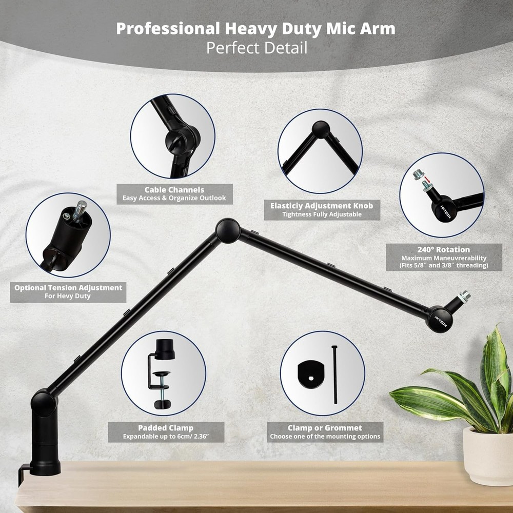 Microphone Boom Arm with Desk Mount, 360° Rotatable, Adjustable and Foldable ...